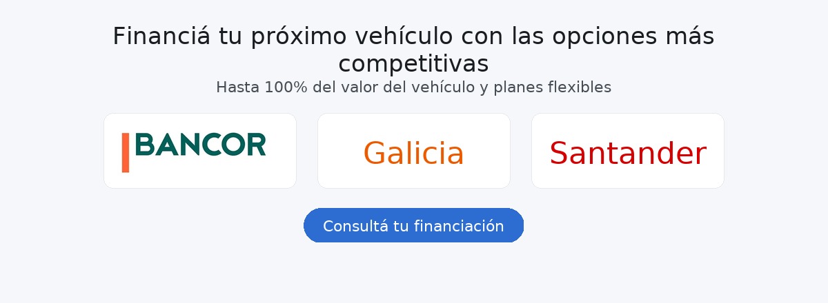 Financiá tu próximo vehículo con las opciones más competitivas. Hasta 100% del valor del vehículo y planes flexibles.